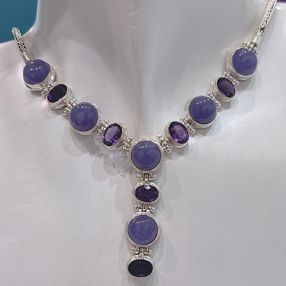 Burmese Purple Jade Amethyst Sterling Silver Tulang Naga Drop Toggle Necklace